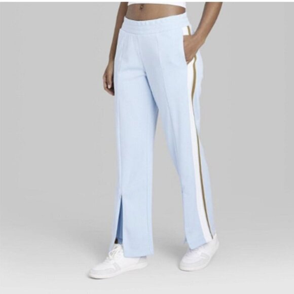 🔥117 Wild Fable Split Hem High Rise Blue Track Pants - Picture 2 of 11
